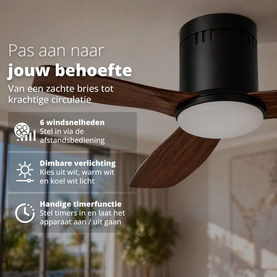 FlinQ Venturo Smart Plafondventilator 134cm - Walnut - afbeelding 5 van 6