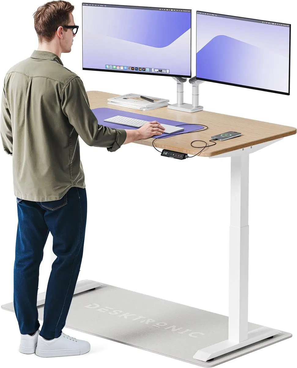 Desktronic HomeOne Zit-sta Bureau 140x70cm - Bamboe/Wit