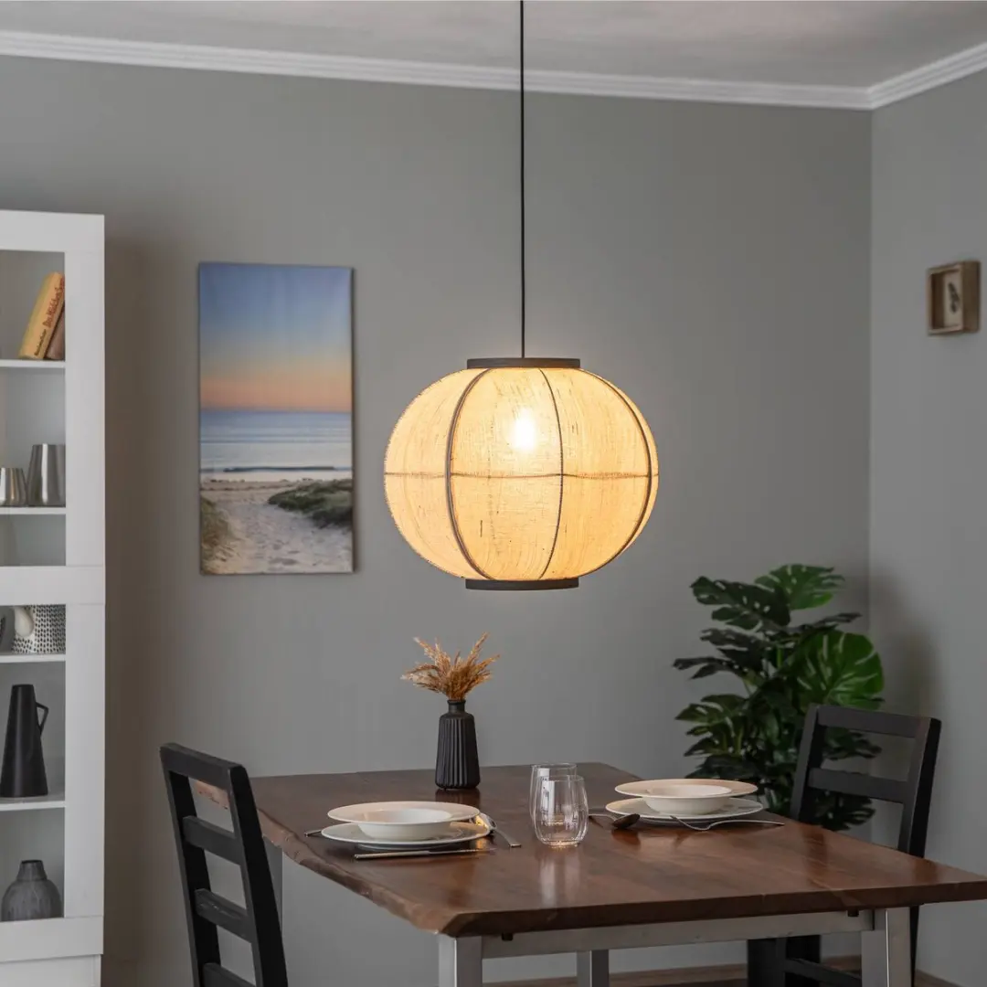 Lindby Hanglamp 1 Licht - Licht hout/Zwart - Ø48cm