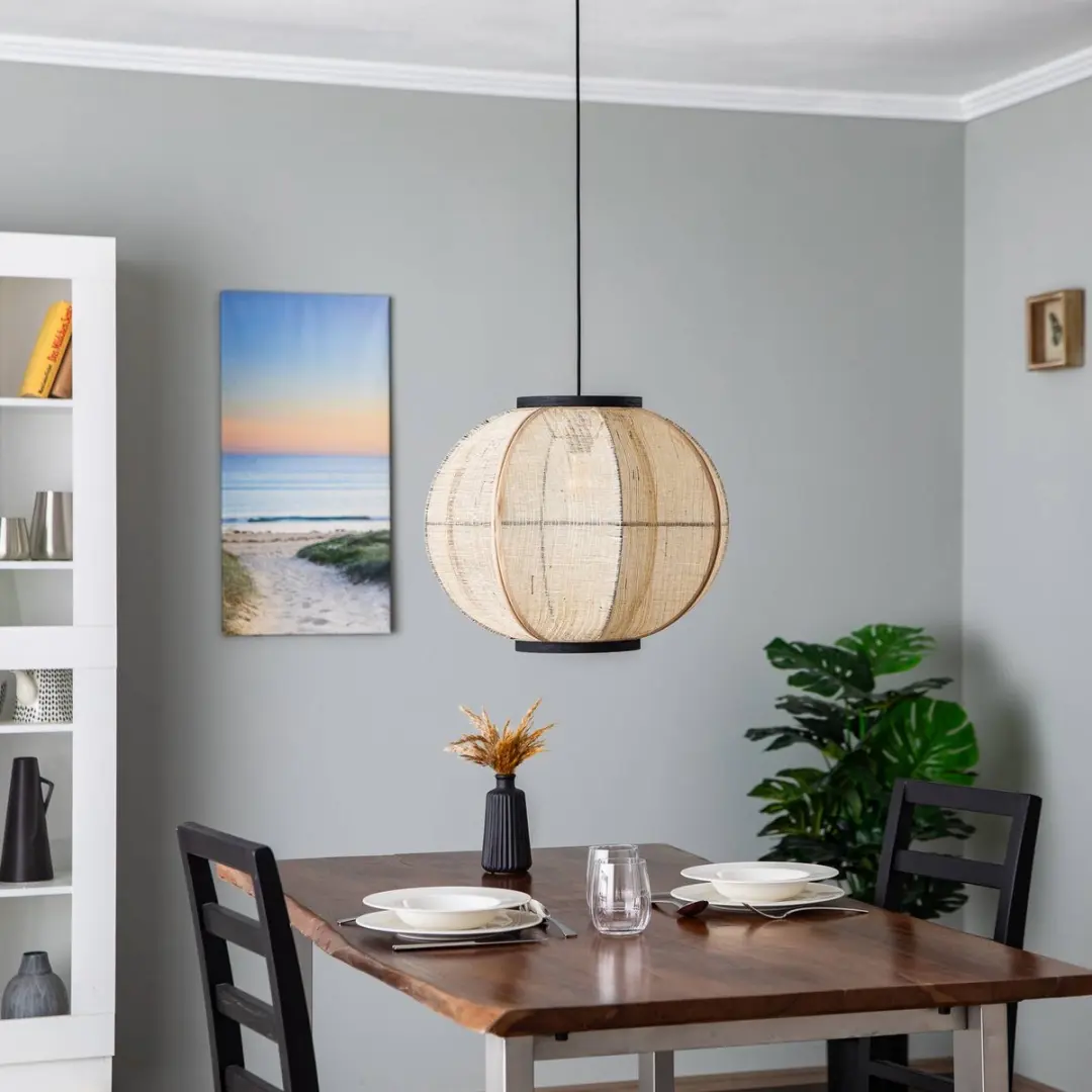 Lindby Hanglamp 1 Licht - Licht hout/Zwart - Ø48cm