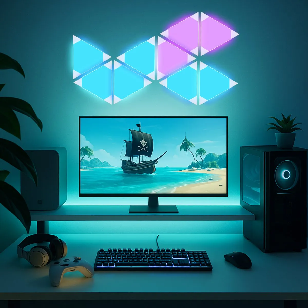 Calex Smart Triangle LED Wandlamp RGBIC - 9 Panelen - Wifi App Bediening - afbeelding 6 van 6