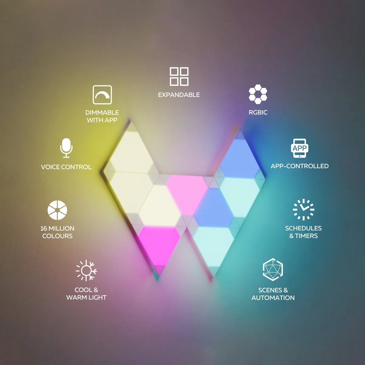 Calex Smart Triangle LED Wandlamp RGBIC - 9 Panelen - Wifi App Bediening