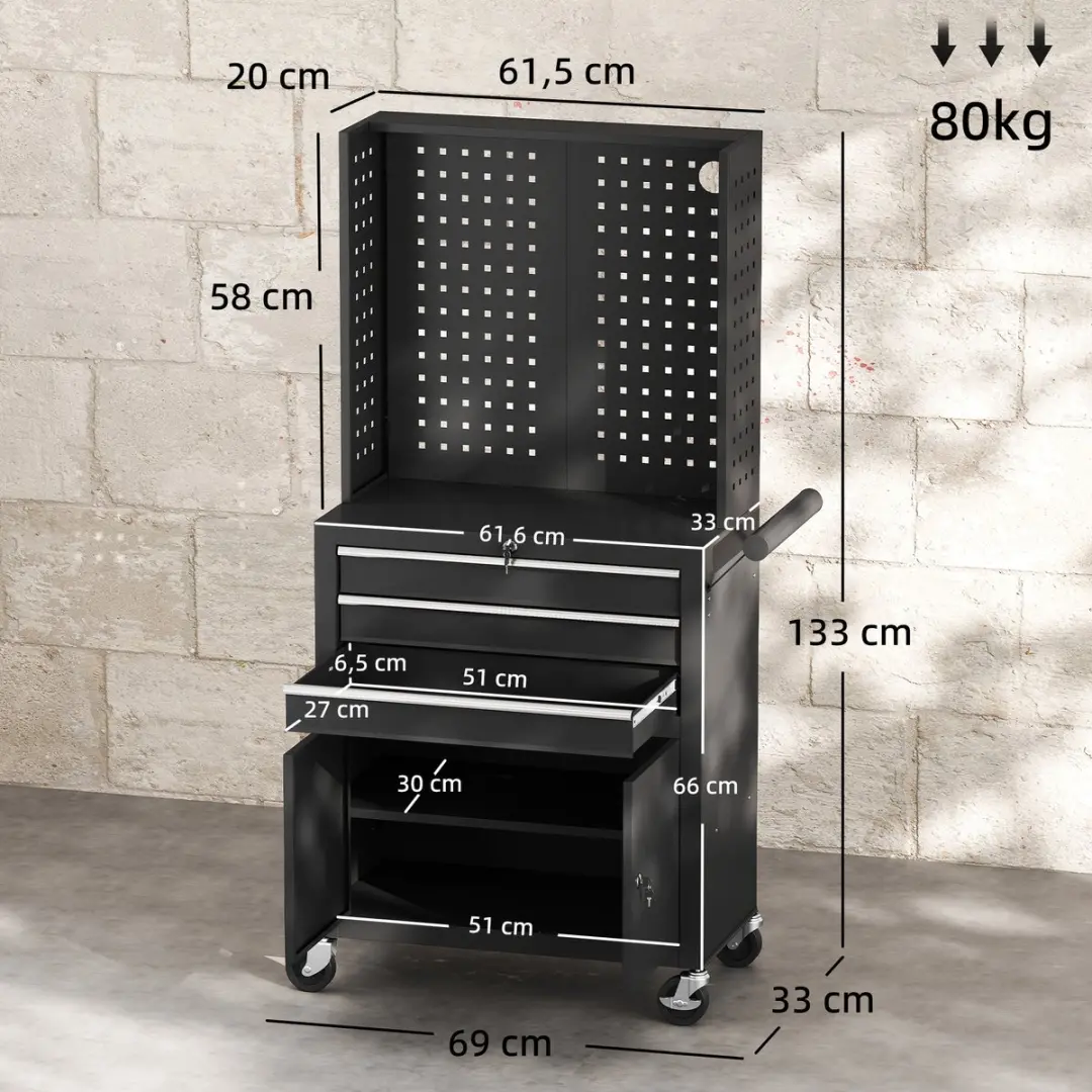 Homcom Gereedschapskist 80L - 69x33x133cm - Zwart