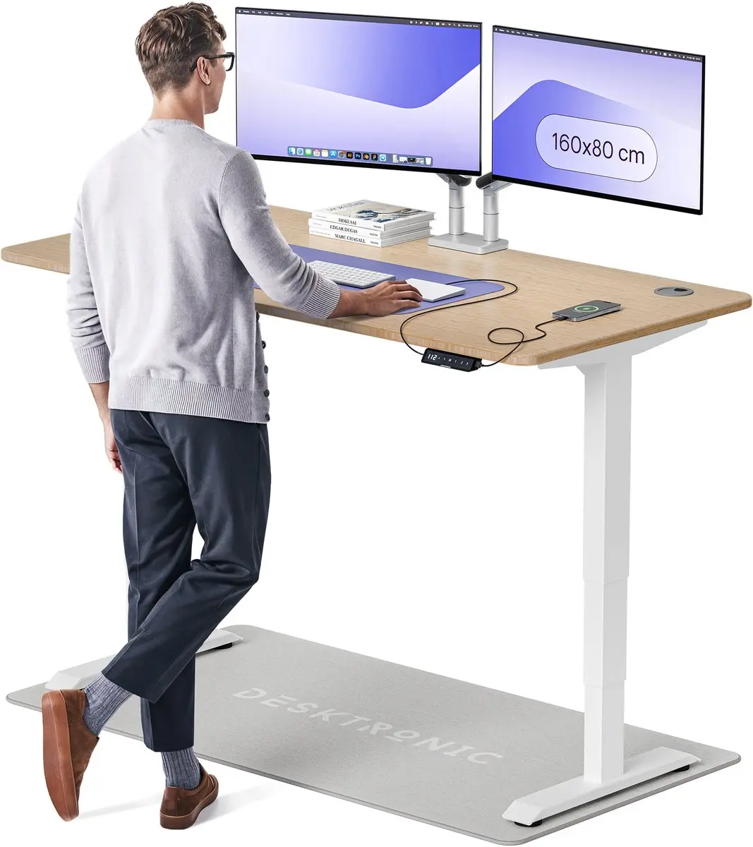 Desktronic HomePro Zit-sta Bureau 160x80cm Bamboo/Wit