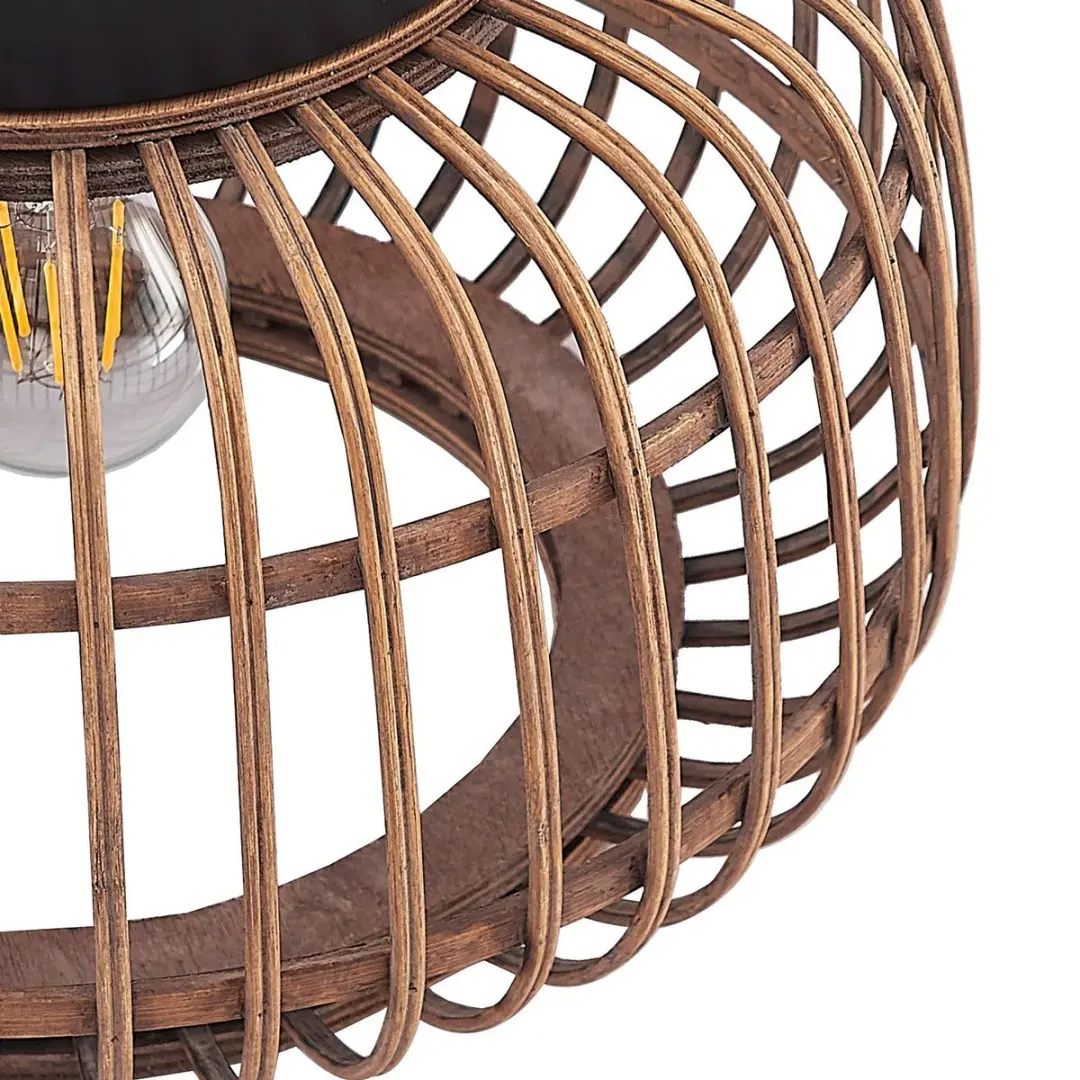 Lindby Plafondlamp Rotan Staal - 1 Lichtpunt 33cm - Matzwart/Licht Hout