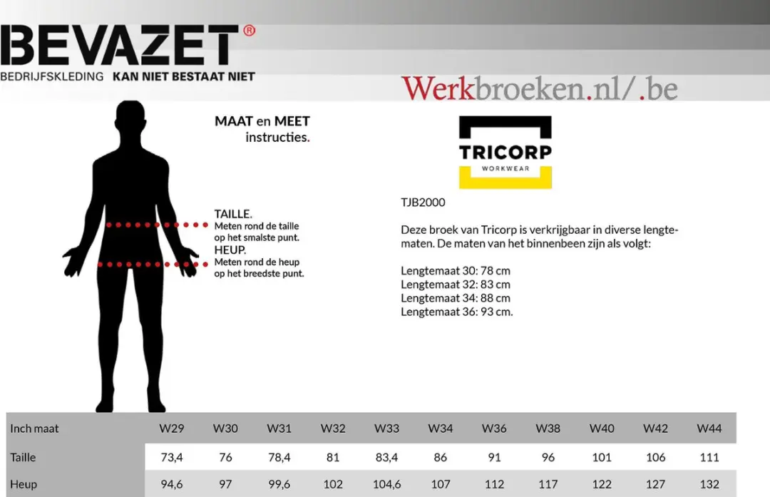 Tricorp TJB2000 Werkbroek Denimblauw - Maat 34/34