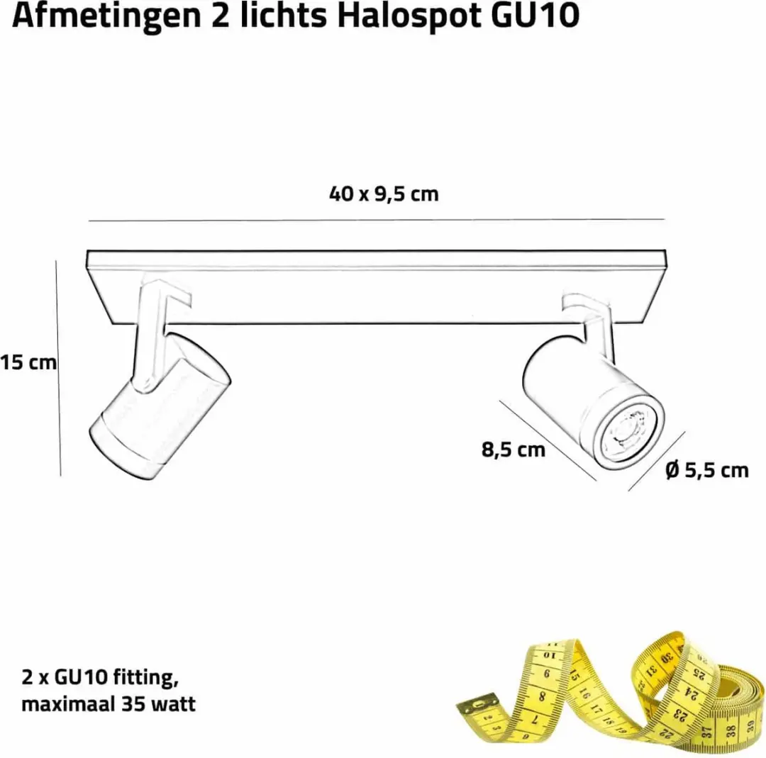 Highlight Aston Opbouwspot 2-voudig GU10 - 40cm - Zilver