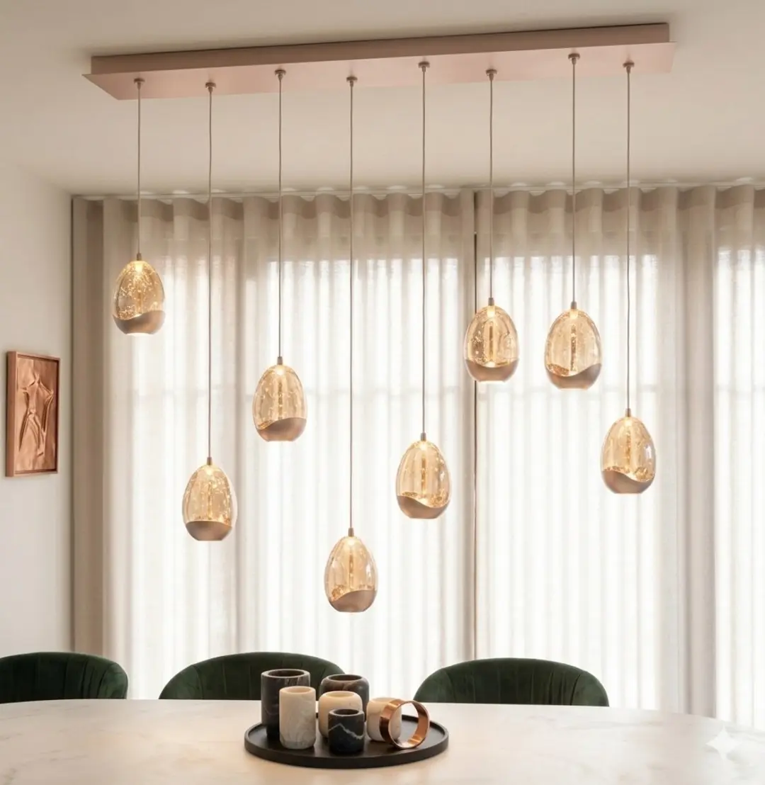 Highlight Hanglamp Egg 8 - 3 Lichtpunten 115x18cm Champagne