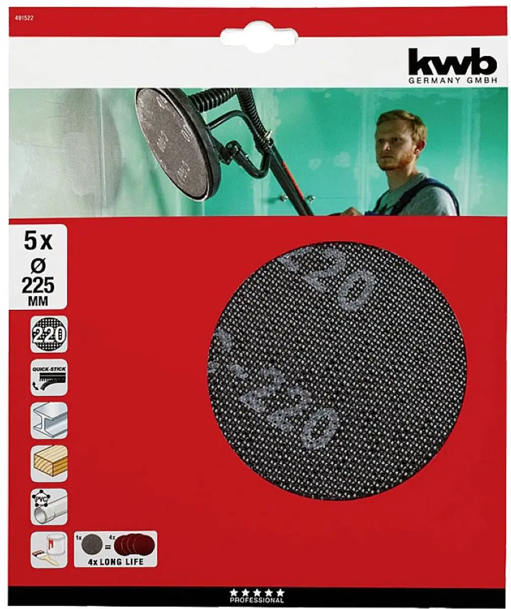 KWB Schuurpapier voor Schotelschuurapparaat 220 Korrel - Ø225mm - 5 Stuks