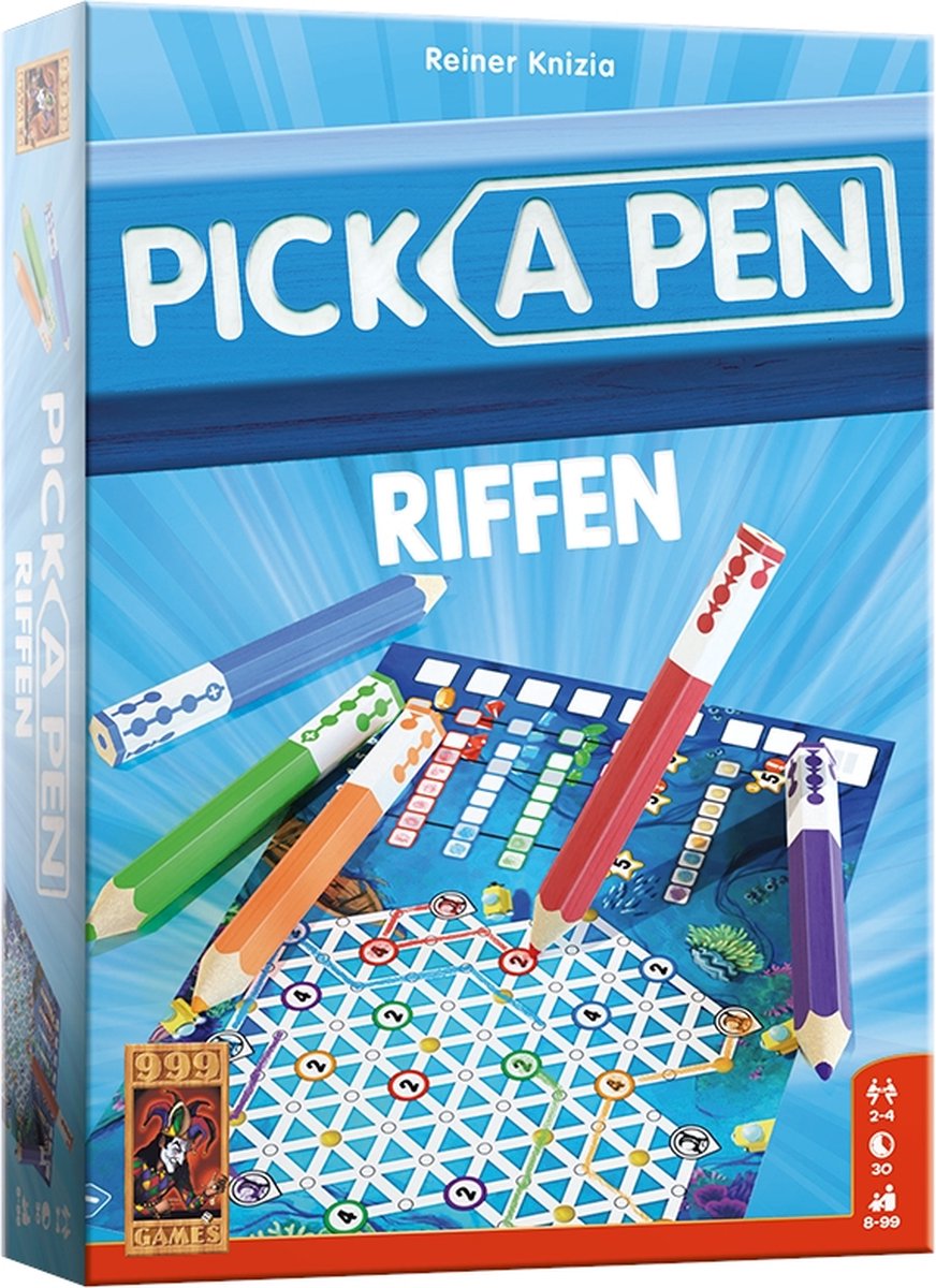 999 Games - Pick a Pen - Riffen - Dobbelspel - Dobbelen met potloden - Scorevellen van 3 verschillende niveaus - Gezelschapsspel - Familiespel - Klein cadeautje - bevat spelregels in NL en EN