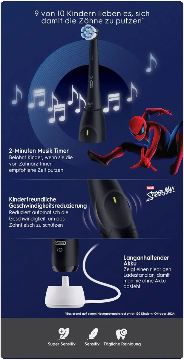 Oral-B iO Kids 6+ Marvel Spiderman Elektrische Tandenborstel - 3 standen - Druksensor - Zwart