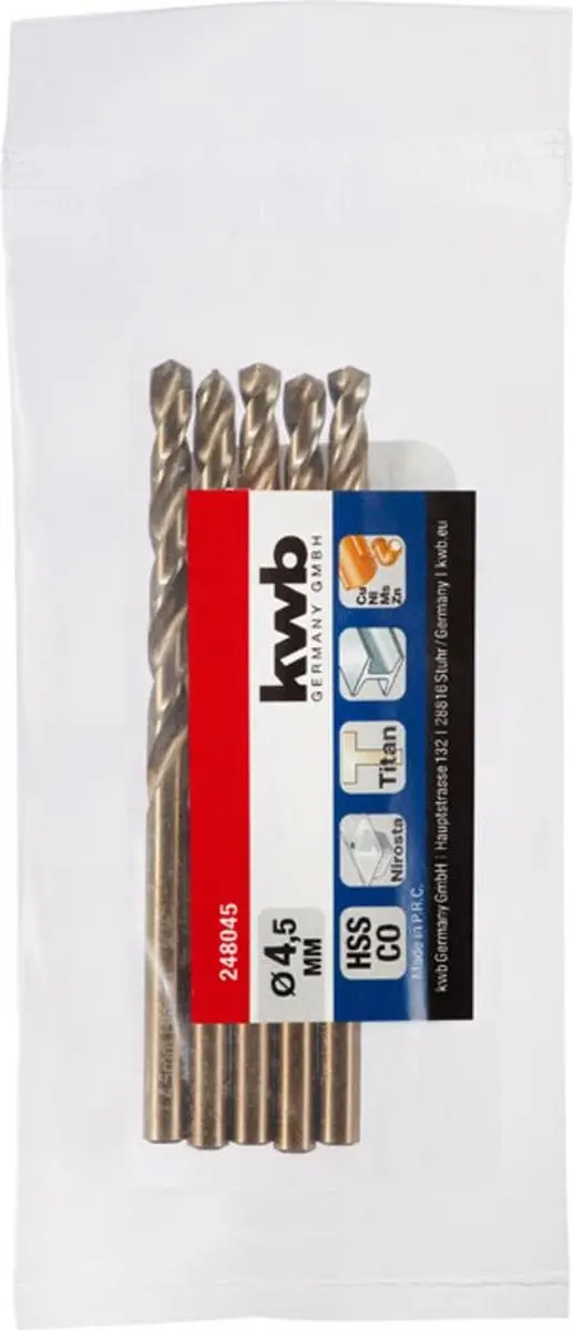 KWB HSS-Co Spiraalboor 4.5mm M35 - 80mm - Metaal