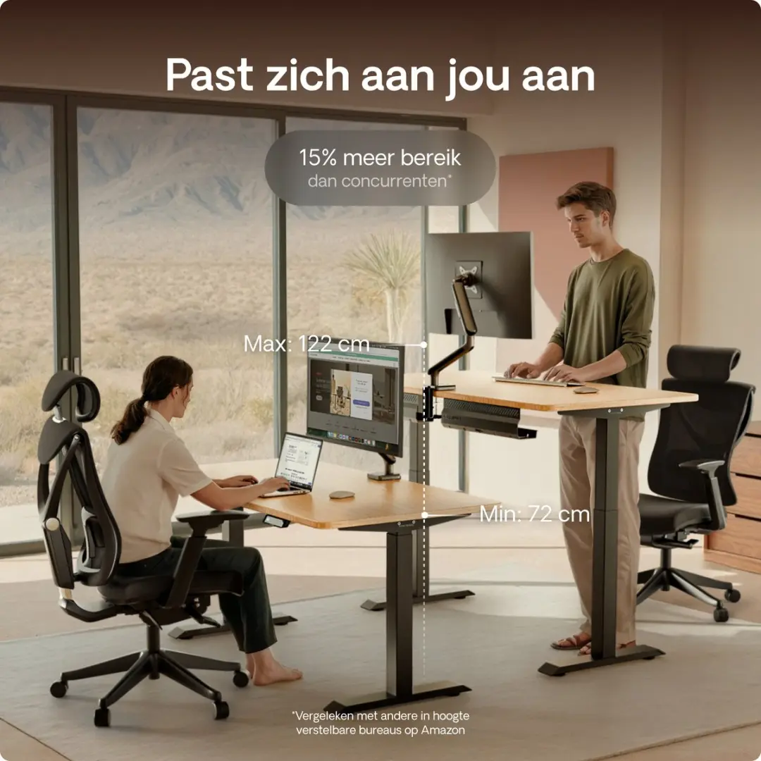 Desktronic HomeOne Zit-sta Bureau 140x70cm - Bamboe/Zwart