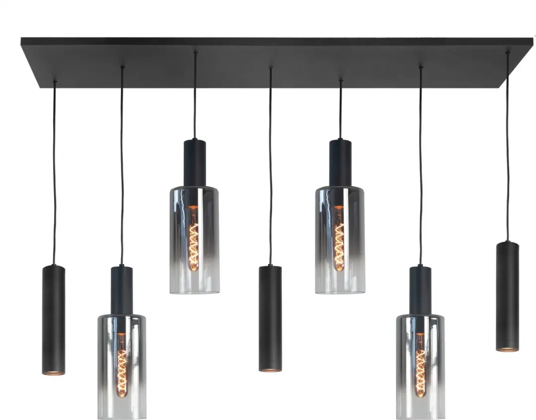 Highlight Perugia Hanglamp 7 Lichts - 130cm - Zwart/Rook