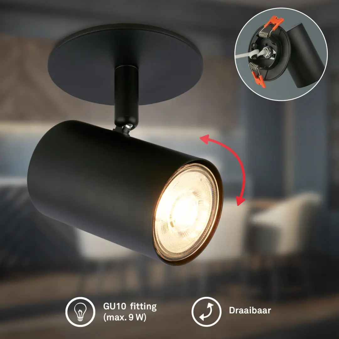 Briloner Alan Plafondspot GU10 - ∅8.5cm - Zwart