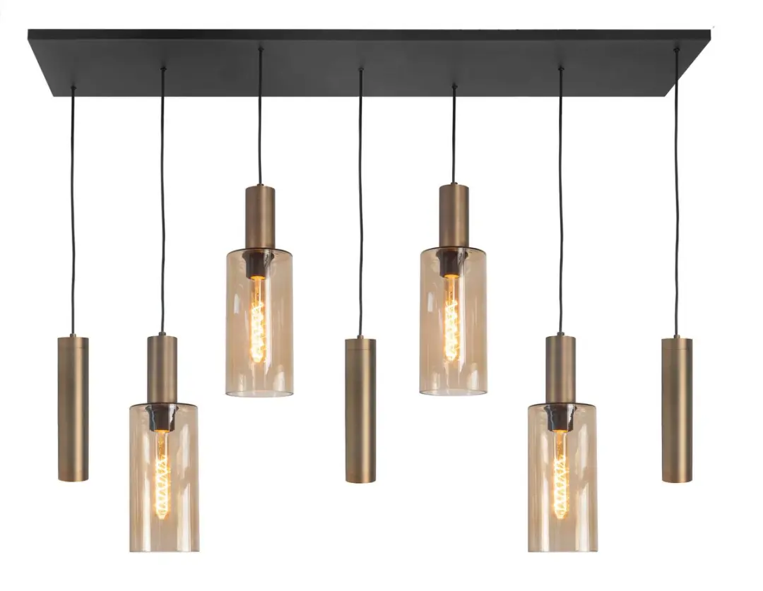 Highlight Perugia Hanglamp 7 L 130cm - Zwart/Amber