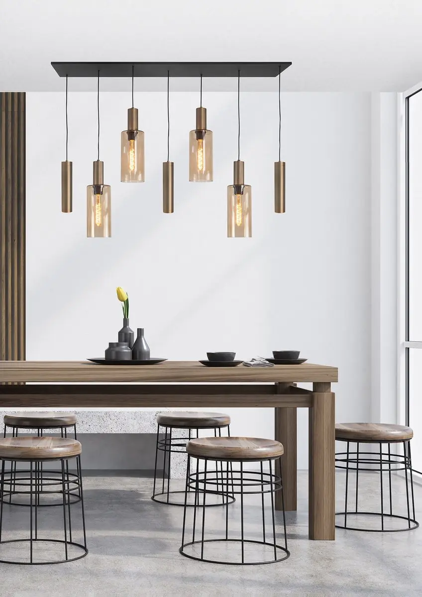 Highlight Perugia Hanglamp 7 L 130cm - Zwart/Amber