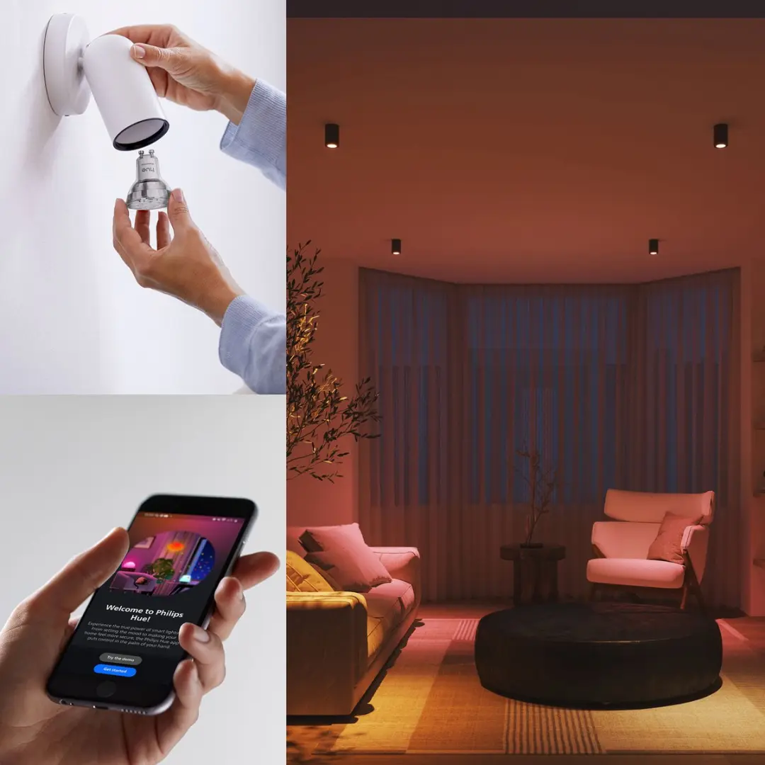 Philips Hue White and Color Ambiance GU10 Essentials - 6 Stuks - Incl. Hue Dial Switch Zwart