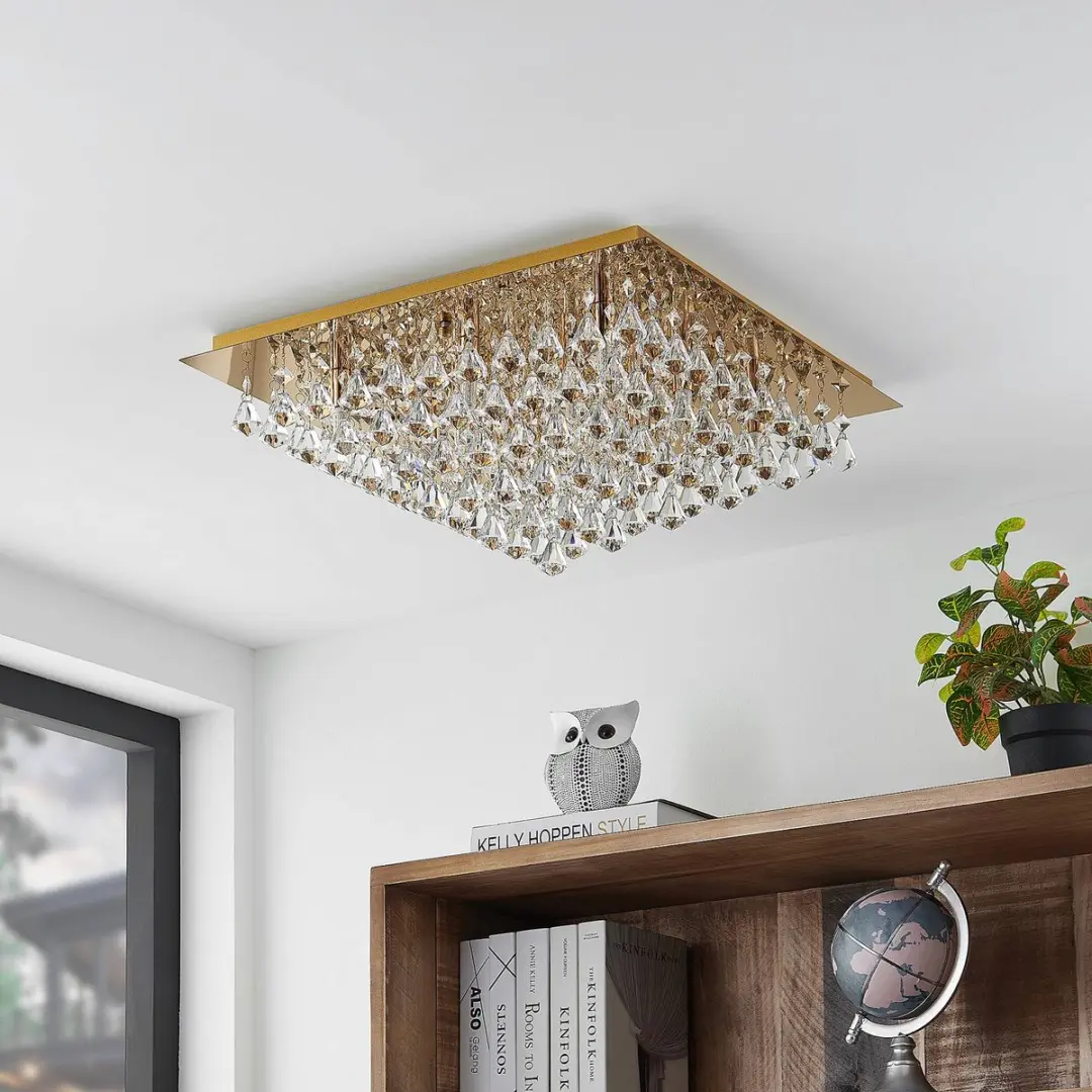 Lindby Plafondlamp K9 Kristal 12xG9 - 24,5cm - Goud/Transparant - afbeelding 6 van 6
