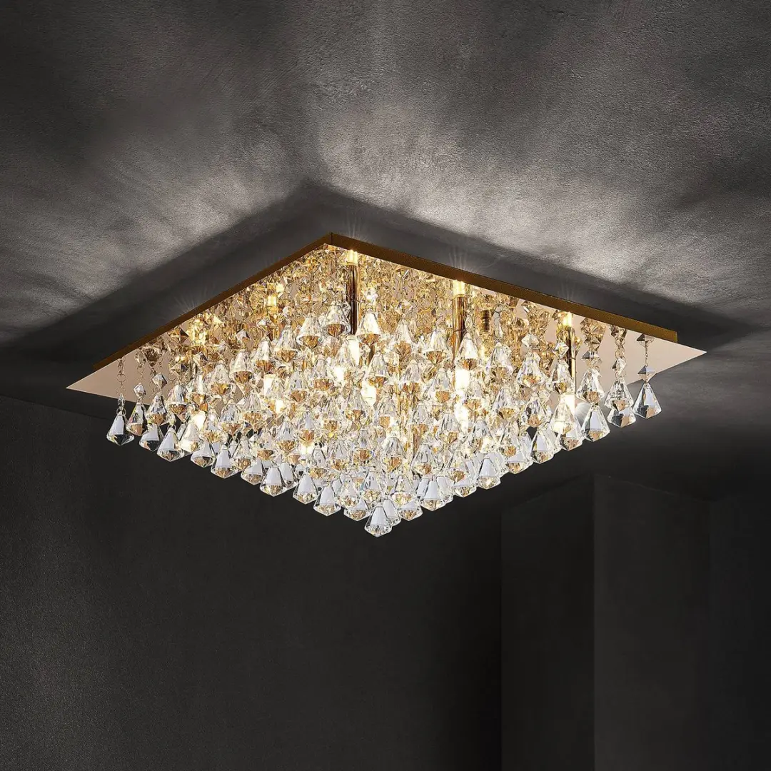 Lindby Plafondlamp K9 Kristal 12xG9 - 24,5cm - Goud/Transparant