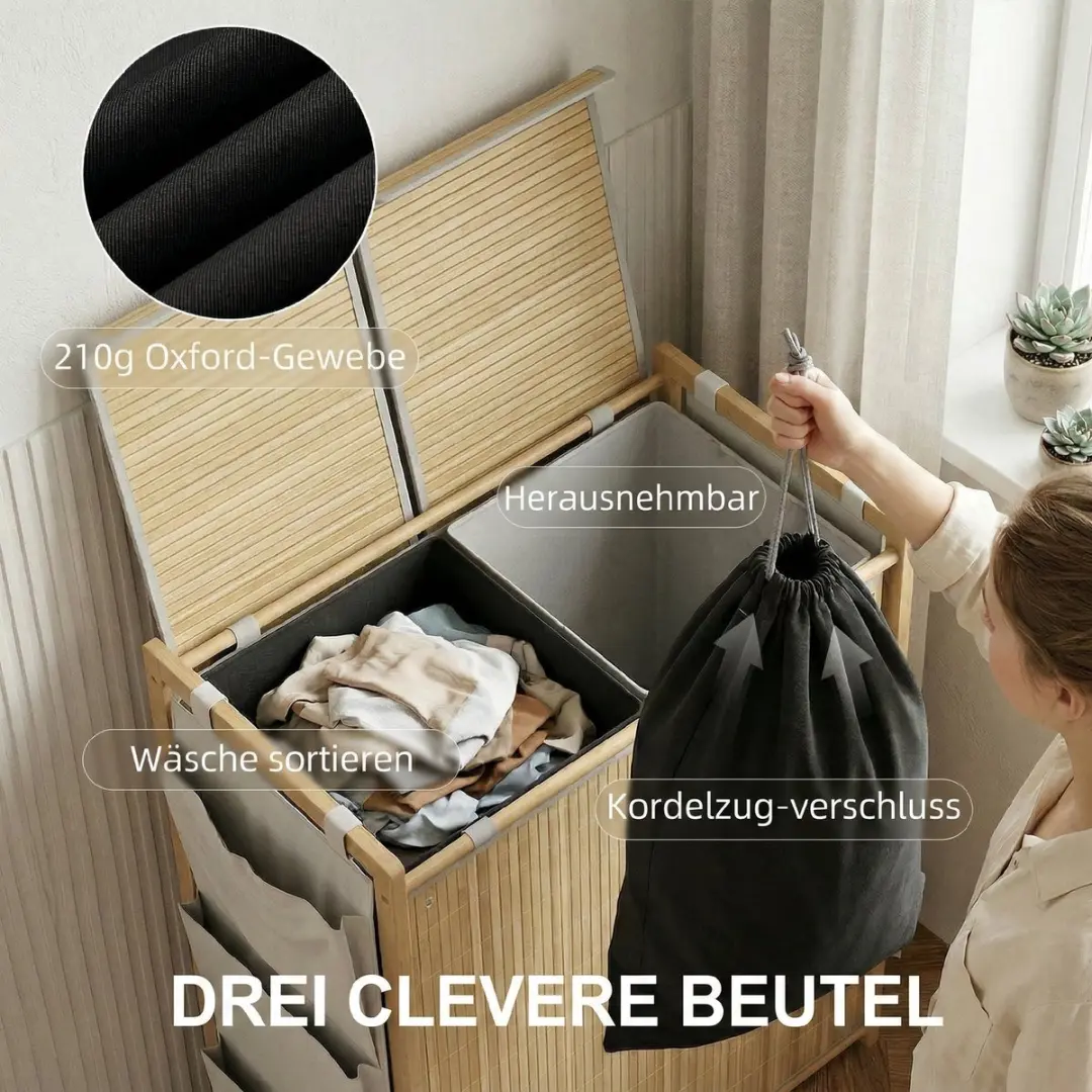 Homcom Wasmand Bamboe - 63L x 33B x 78H cm - afbeelding 6 van 6