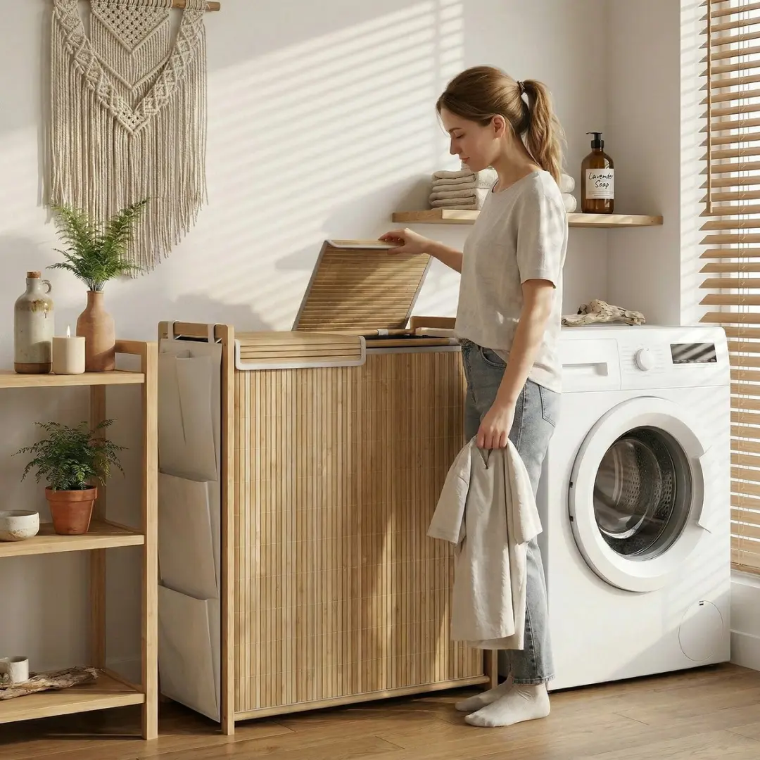 Homcom Wasmand Bamboe - 63L x 33B x 78H cm
