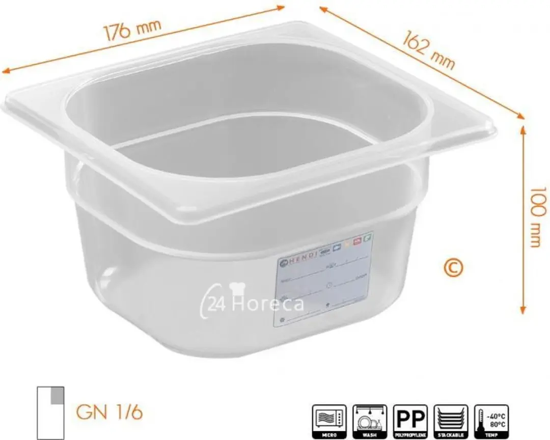 HENDI Gastronorm Bak 1/6 GN 1,6L - Transparant