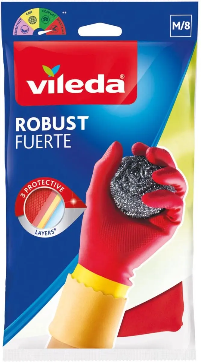 Vileda Robust Handschoenen M - Rood - 12 Stuks