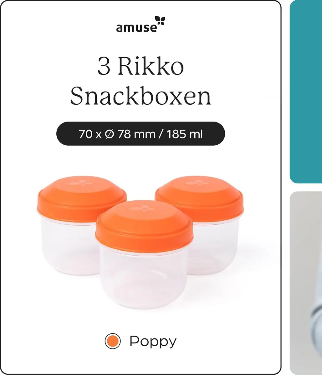 Amuse Rikko Poppy Snackbox - 3x Snackdoosjes 185ml - Rood