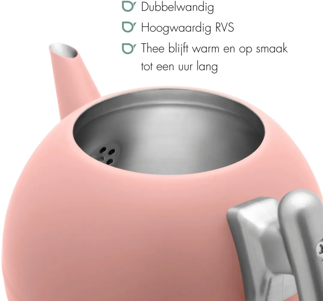 Bredemeijer Theepot Bella Ronde 1,2L - Roze - Dubbelwandig