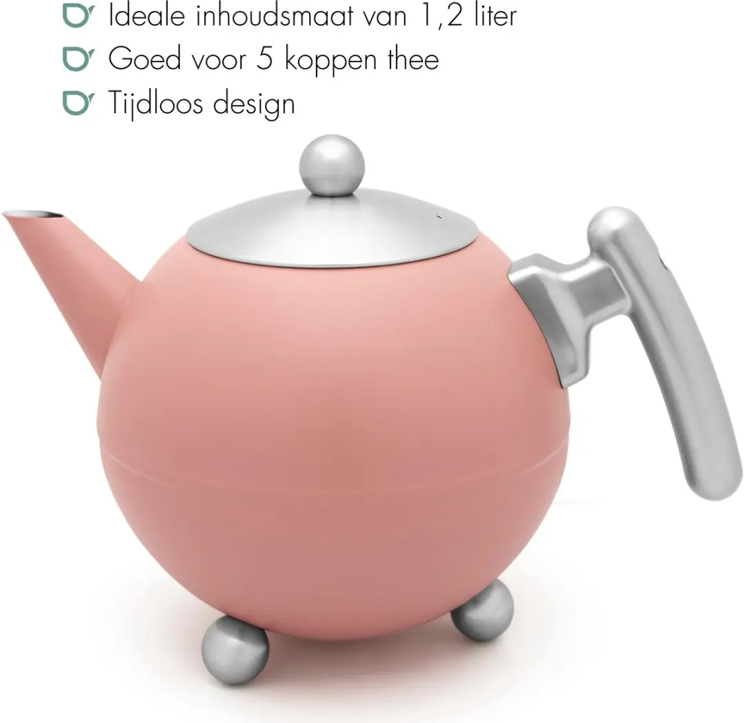 Bredemeijer Theepot Bella Ronde 1,2L - Roze - Dubbelwandig