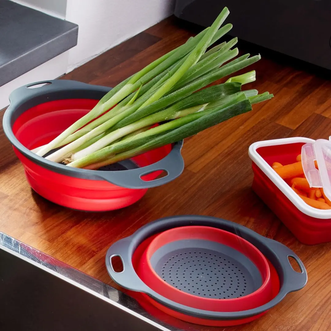 Westmark Opvouwbare Vergietset 2-delig - Ø22cm & 18,5cm - Antraciet/Rood