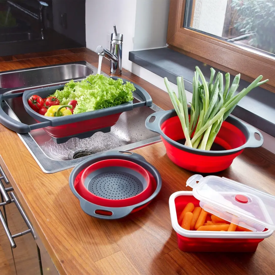 Westmark Opvouwbare Vergietset 2-delig - Ø22cm & 18,5cm - Antraciet/Rood