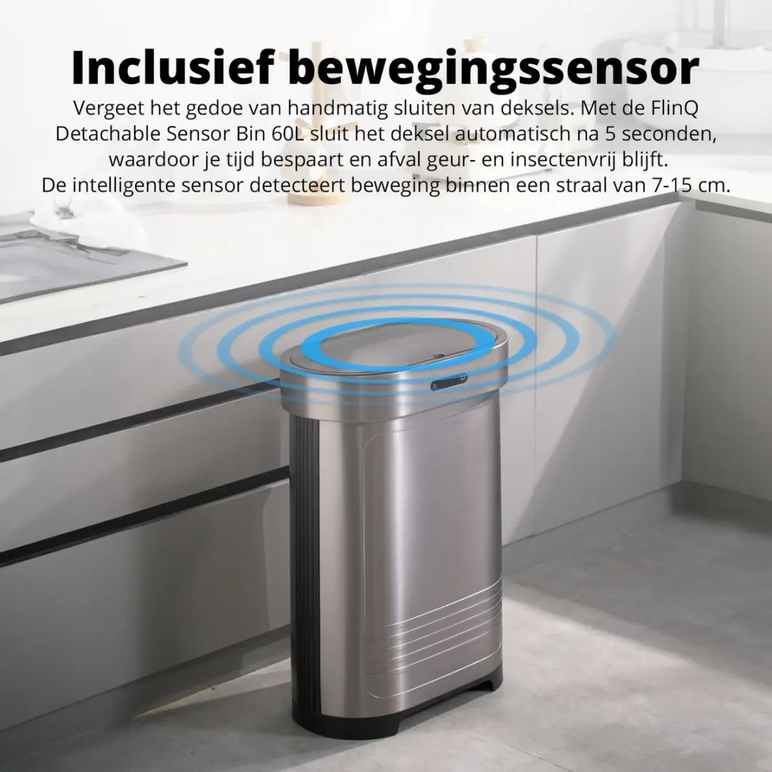 FlinQ Sensor Bin 60L Prullenbak - Titanium - afbeelding 6 van 6