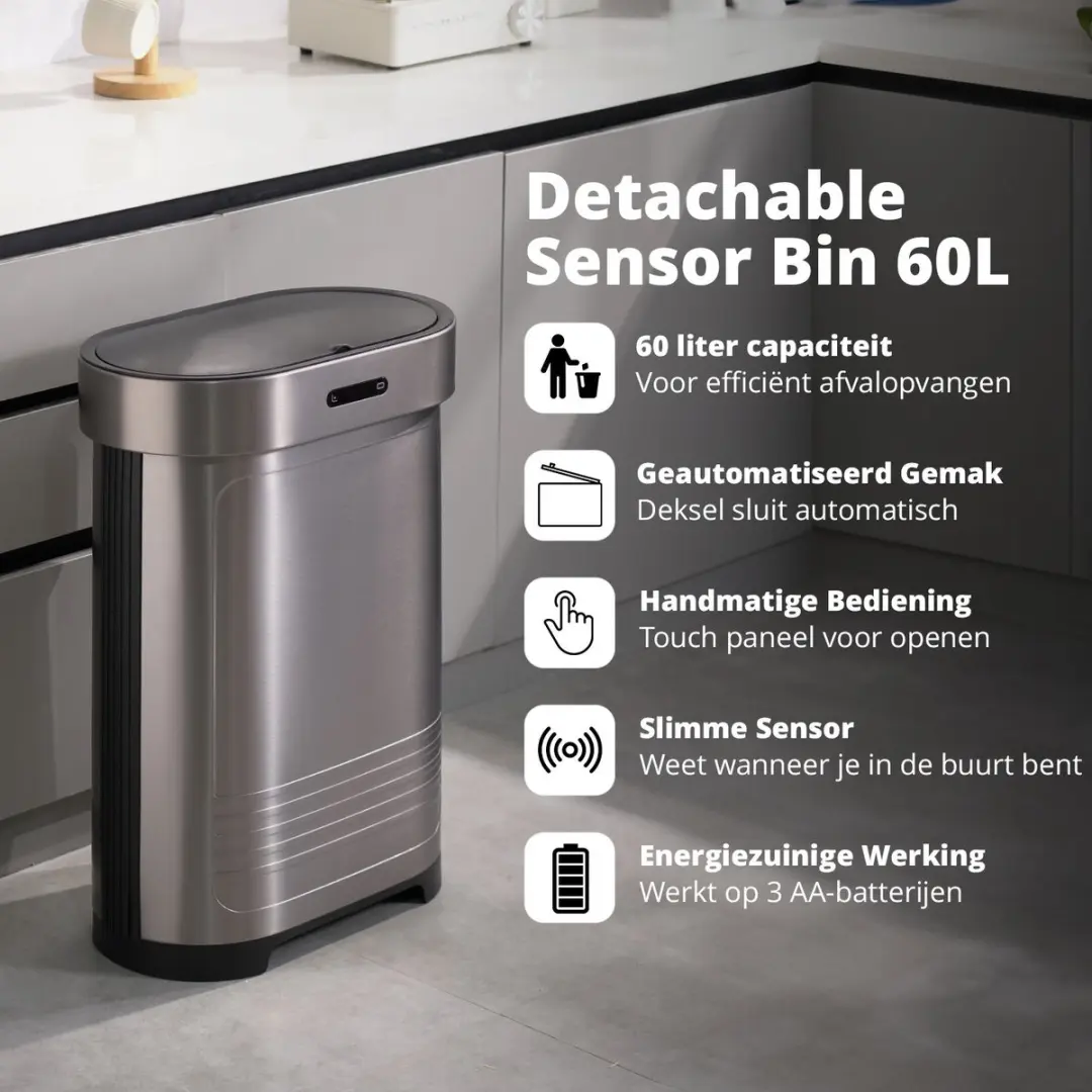 FlinQ Sensor Bin 60L Prullenbak - Titanium