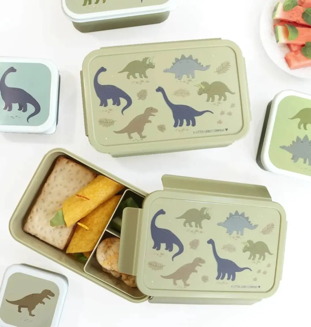 A Little Lovely Company Back to School Set - Drinkfles & Bentobox Dinosaurussen - Groen