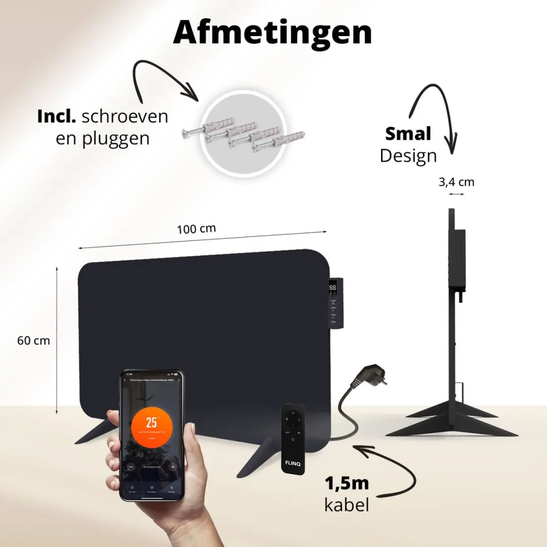 FlinQ Infrarood Paneelverwarmer 800W - Zwart