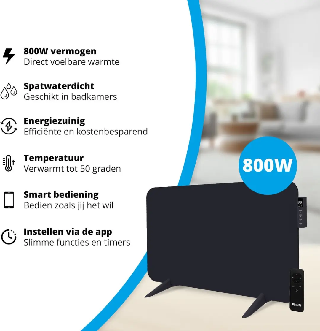 FlinQ Infrarood Paneelverwarmer 800W - Zwart