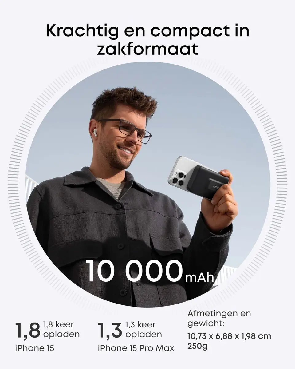 Anker MagGo Powerbank 10000mAh - 15W Draadloos - Zwart