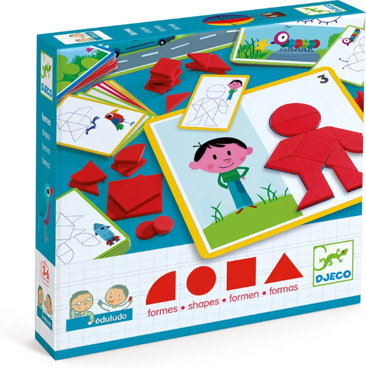 Djeco Houten Geometrie Puzzel - 41 Stuks - 24 Uitdagingen - Multicolor