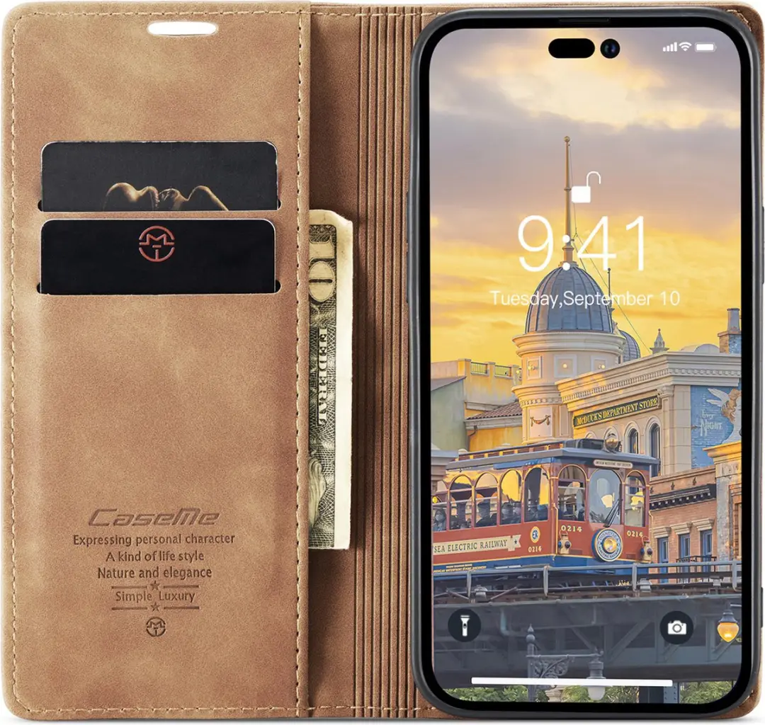 CaseMe iPhone 14 Pro Max Hoesje Lichtbruin - 3 Pasjes