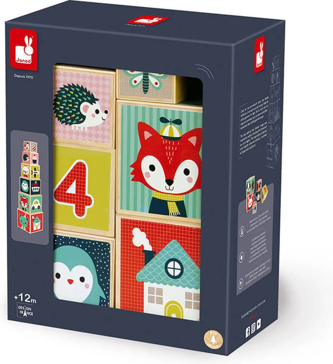 Janod Houten Stapeltoren Baby Forest 6-Blokken - Multi
