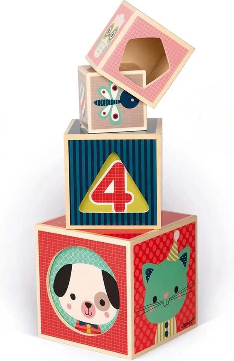 Janod Houten Stapeltoren Baby Forest 6-Blokken - Multi