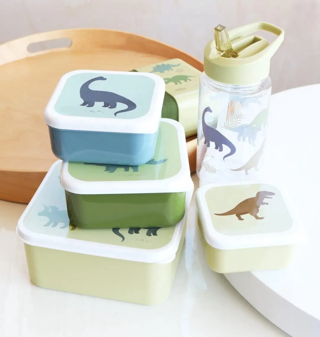 A Little Lovely Company Back to School Set - 1 Drinkfles & 5 Lunchboxen - Groen