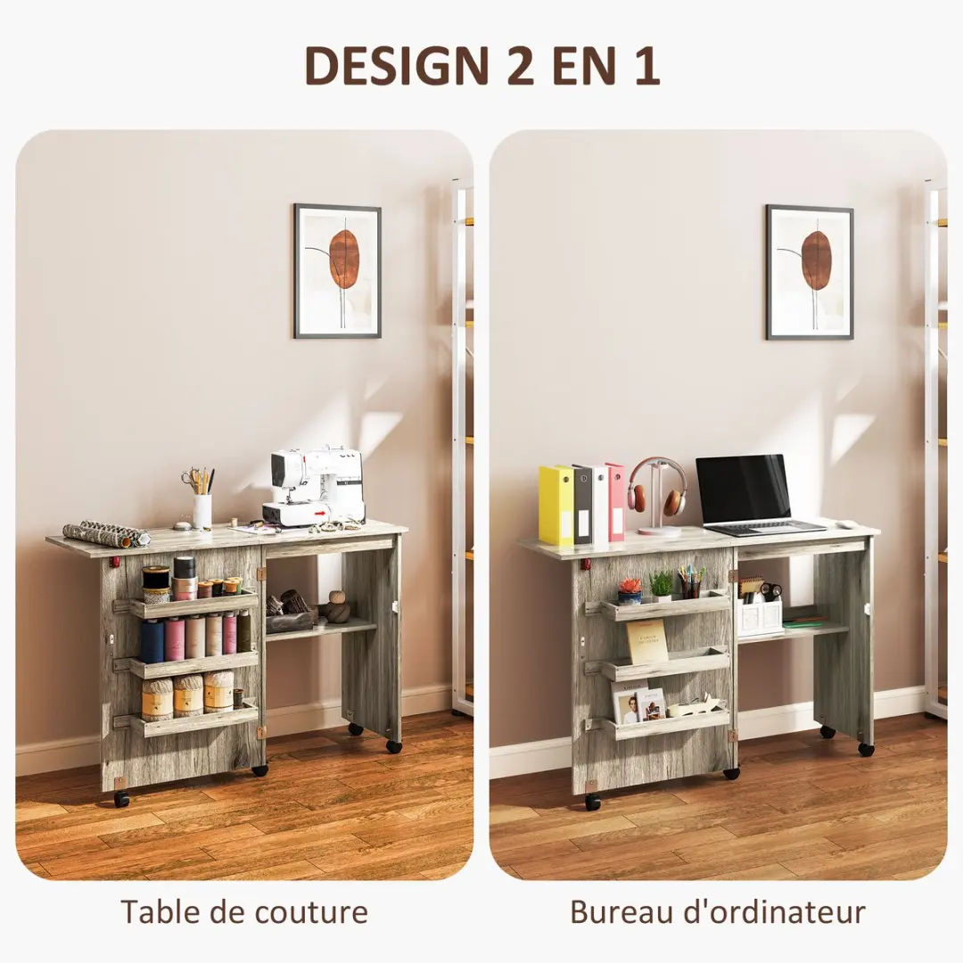 Homcom Naaitafel - 117x40x77,5cm - Grijs - afbeelding 6 van 6