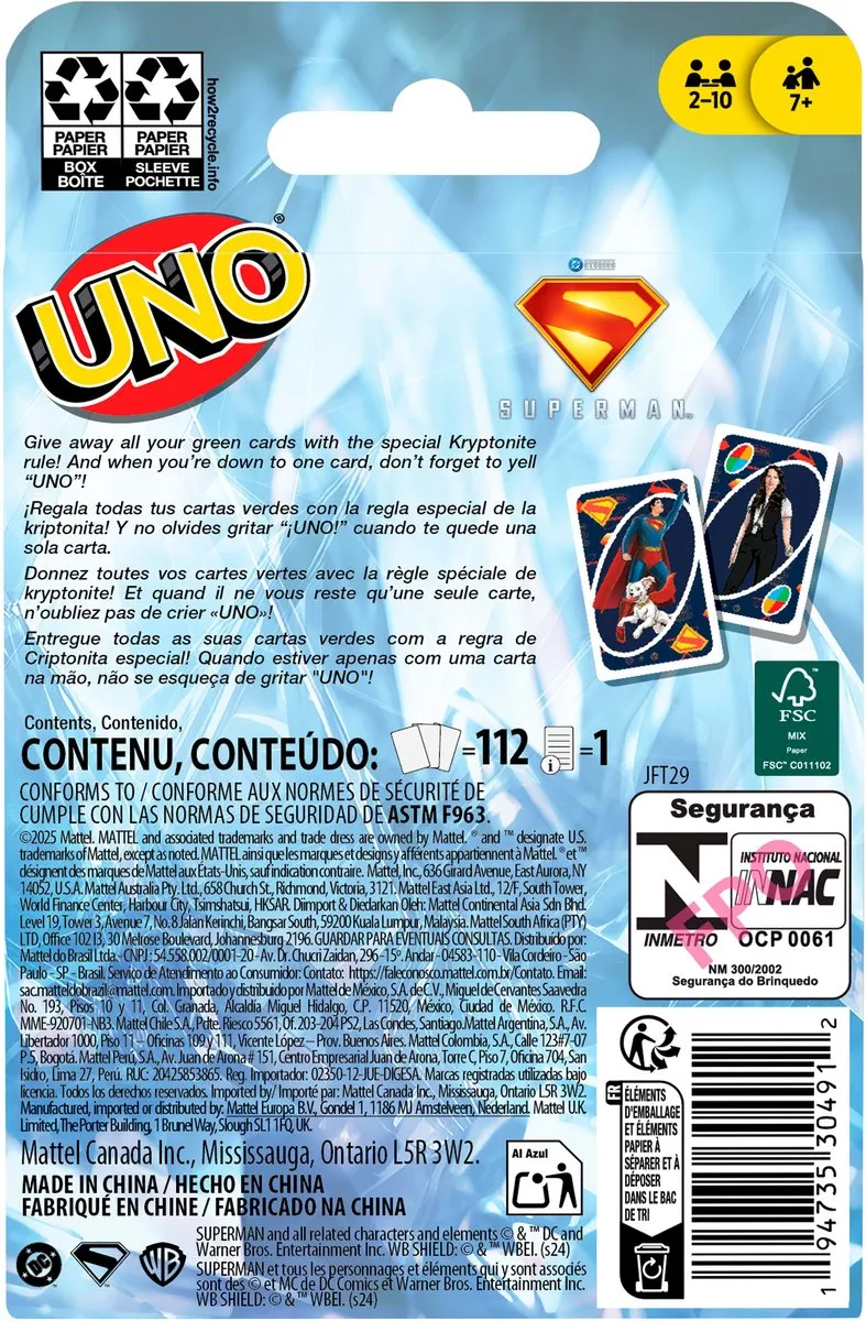 Mattel UNO Superman Kaartspel - 10 Spelers