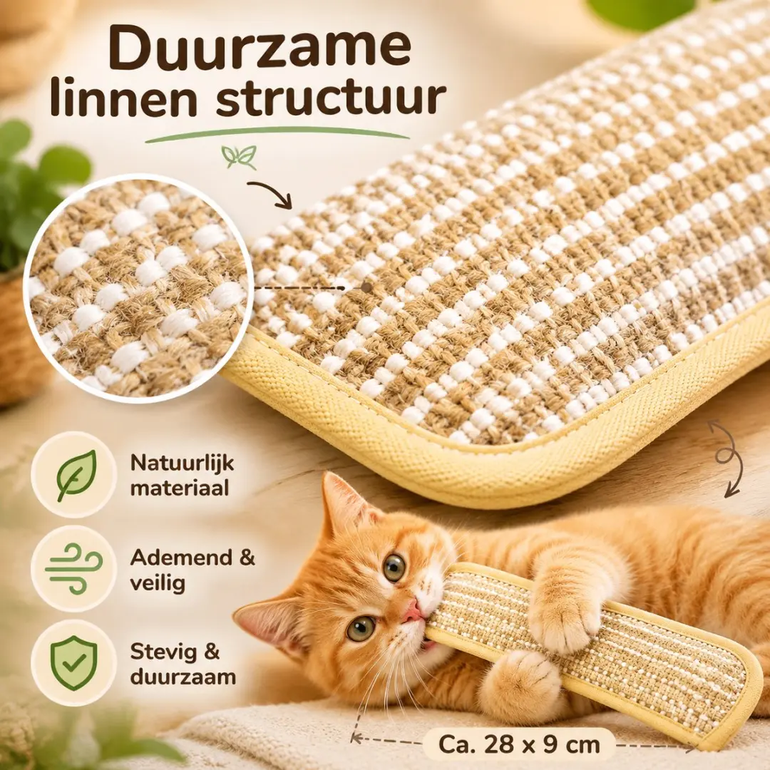 ECTEATOY Natuurlijk Kattenkruid Speelgoed Kussen 34x9,5cm - Beige/Wit