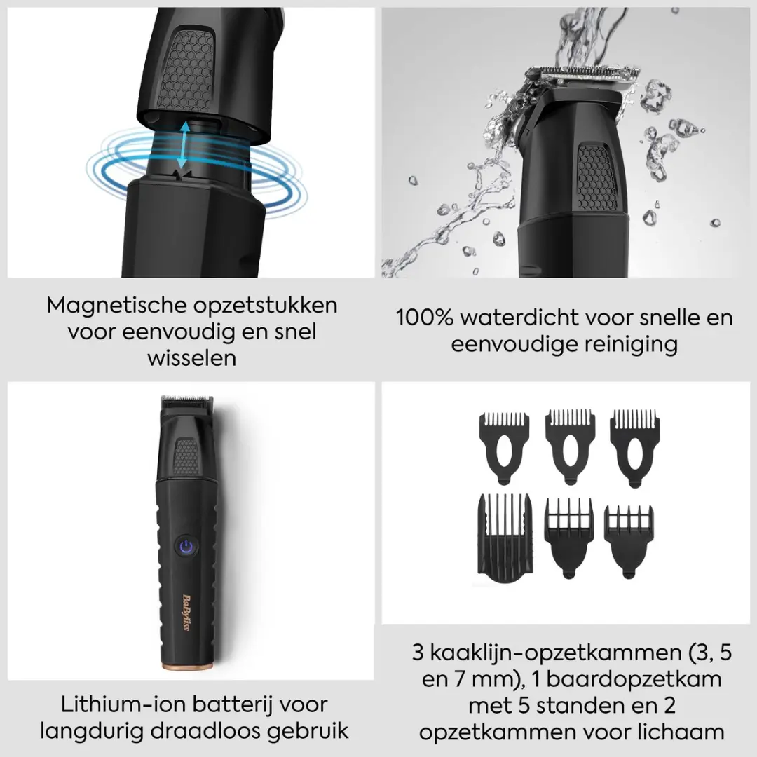 Babyliss Black Lithium MT814E Multigroomer - 11-in-1 - 6 Opzetkammen - 0.4-10mm