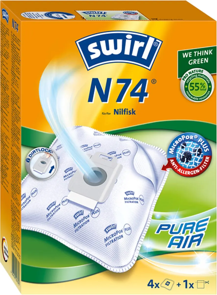 Swirl N74 Stofzuigerzakken - 4 Stuks + Filter - o.a. Nilfisk Elite