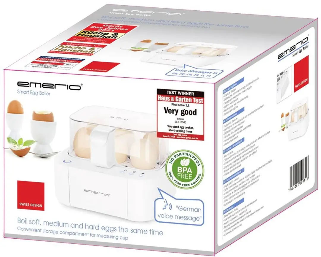Emerio Smart Eierkoker EB-115560.12 - 6 Eieren - 400W - Wit